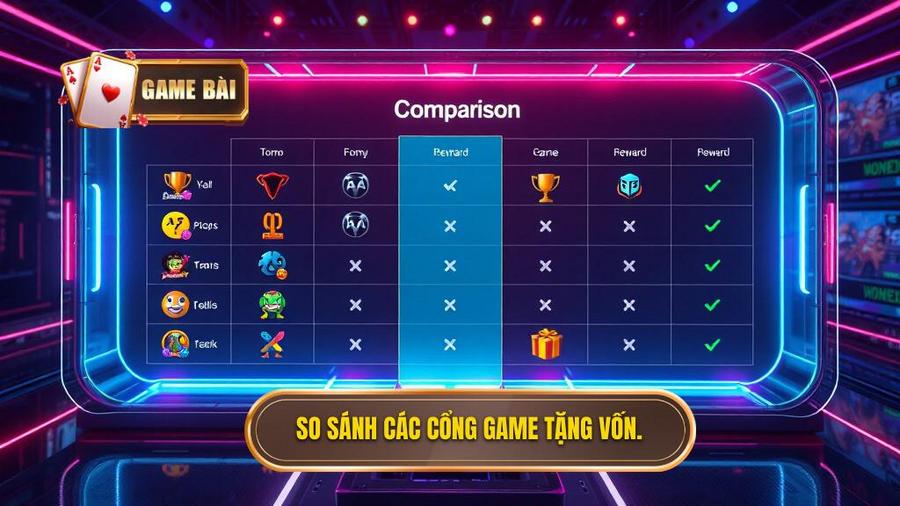 Bảng so sánh các cổng game thuộc Top game bài đổi thưởng tặng vốn tiêu biểu